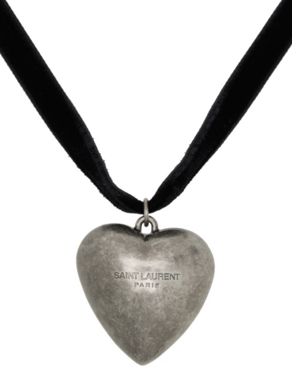 Saint Laurent Silver oversized Heart Pendant Necklace/choker in Black